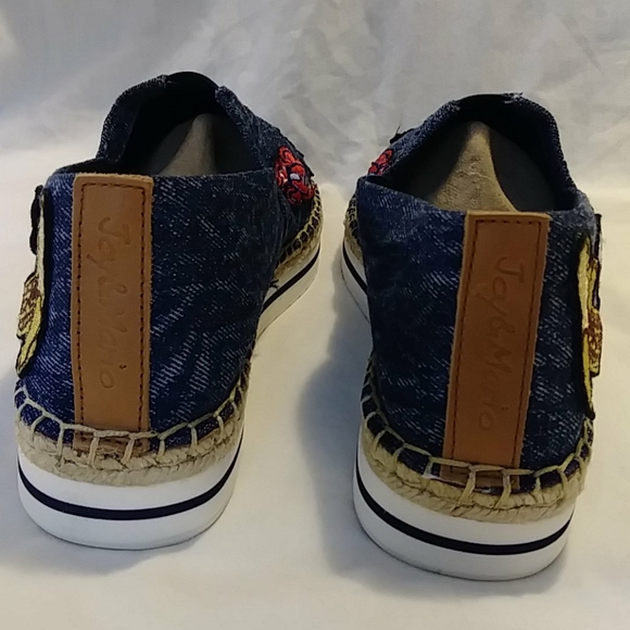 Denim Slip On Espadrille "LOVE" "GET ME A PIZZA" - Picture 6 of 11